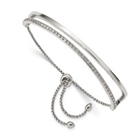 Chisel Stainless Steel Polished with Crystals Adjustable Bangle Bracelet view 1