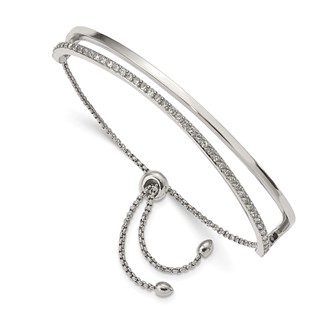 Chisel Stainless Steel Polished with Crystals Adjustable Bangle Bracelet