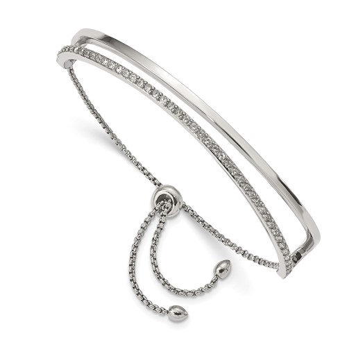 Chisel Stainless Steel Polished Bracelet with Crystals Adjustable Bangle