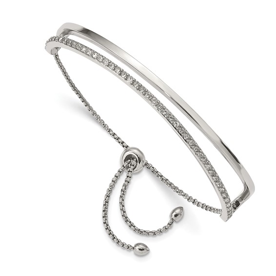 Chisel Stainless Steel Polished with Crystals Adjustable Bangle Bracelet