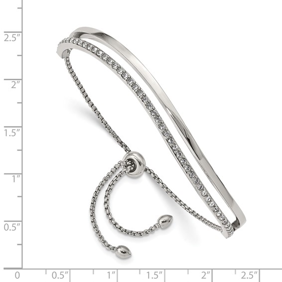 Chisel Stainless Steel Polished with Crystals Adjustable Bangle Bracelet