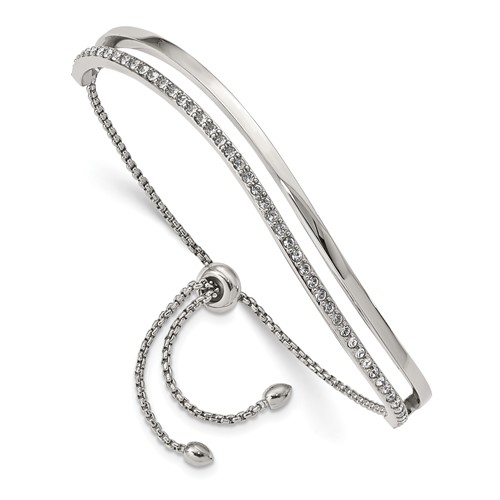 Chisel Stainless Steel Polished Bracelet with Crystals Adjustable Bangle