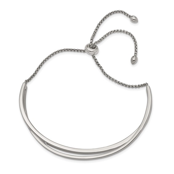 Chisel Stainless Steel Polished with Crystals Adjustable Bangle Bracelet