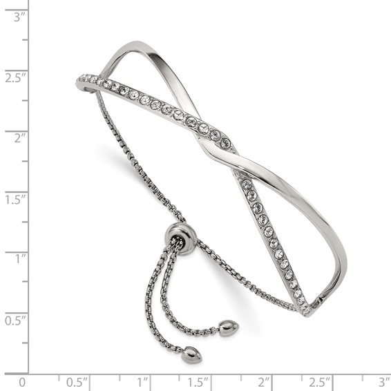 Chisel Stainless Steel Polished with Crystals Twised Adjustable Bangle Bracelet