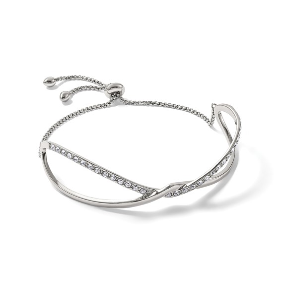 Chisel Stainless Steel Polished with Crystals Twised Adjustable Bangle Bracelet