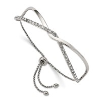 Chisel Stainless Steel Polished with Crystals Twised Adjustable Bangle Bracelet view 1