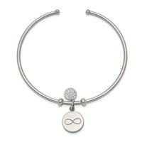 Chisel Stainless Steel Polished Bangle with Preciosa Crystal and Infinity Dangles Flexible Cuff view 2