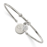 Chisel Stainless Steel Polished Bangle with Preciosa Crystal and Infinity Dangles Flexible Cuff view 1