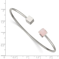 Chisel Stainless Steel Polished Bangle with Rose Quartz Flexible Cuff view 2