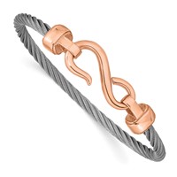 Chisel Stainless Steel Polished Flexible Wire Rose IP-plated Hook Bangle view 1