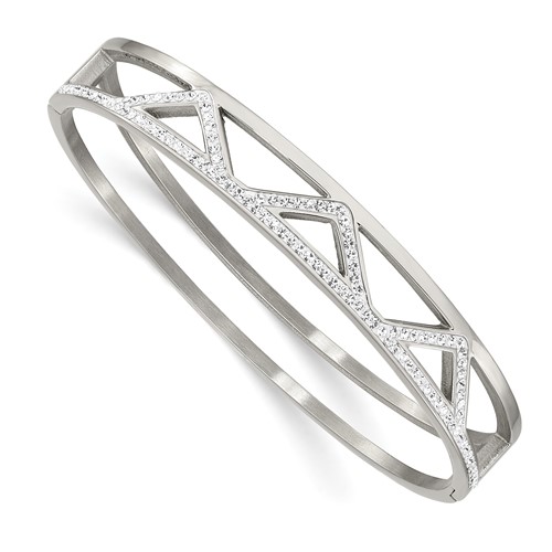 Chisel Stainless Steel Polished Bangle with Preciosa Crystal 10mm Hinged