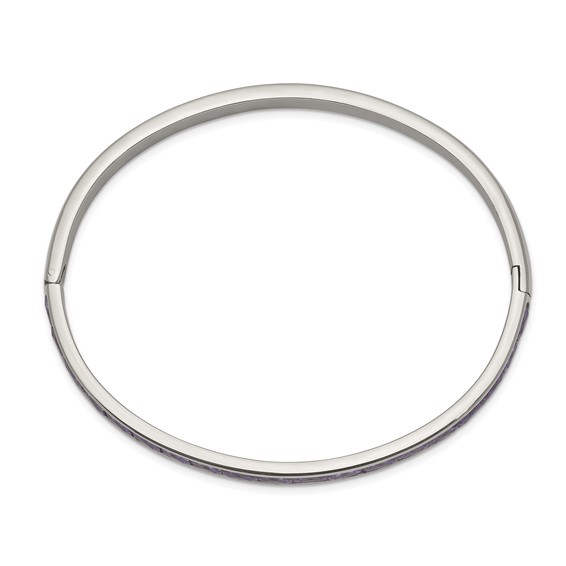 Chisel Stainless Steel Polished Purple CZ 5mm Hinged Bangle