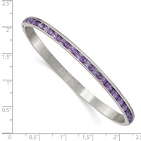Chisel Stainless Steel Polished Purple CZ 5mm Hinged Bangle view 3