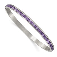 Chisel Stainless Steel Polished Purple CZ 5mm Hinged Bangle view 1
