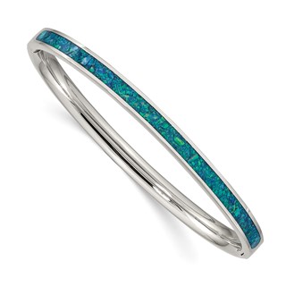 Chisel Stainless Steel Polished Imitation Opal 4.75mm Hinged Bangle