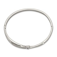 Chisel Stainless Steel Polished Heart CZ Hinged Bangle view 2