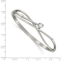 Chisel Stainless Steel Polished Heart CZ Hinged Bangle view 3