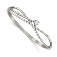 Chisel Stainless Steel Polished Heart CZ Hinged Bangle view 1