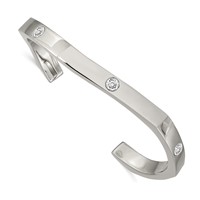 Chisel Stainless Steel Polished Bangle with Crystals 6mm Cuff view 1