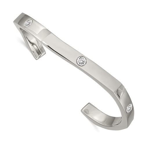 Chisel Stainless Steel Polished Bangle with Crystals 6mm Cuff