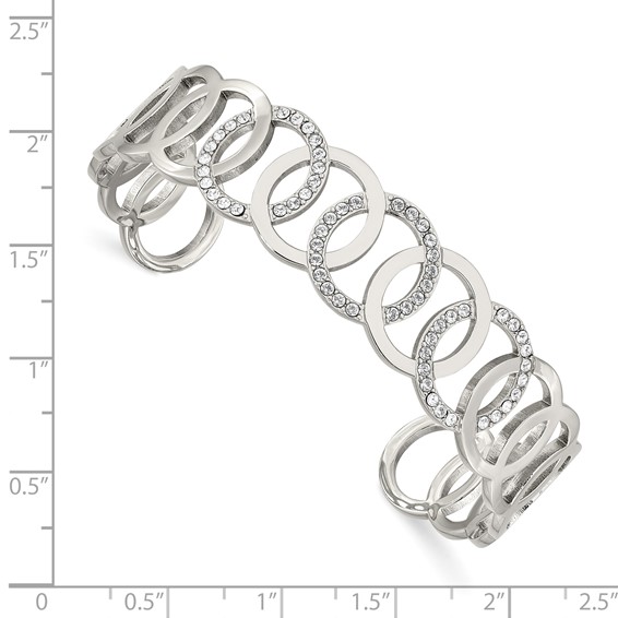 Chisel Stainless Steel Polished with Crystals 14.5mm Circles Cuff Bangle