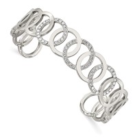 Chisel Stainless Steel Polished Bangle with Crystals 14.5mm Circles Cuff view 1