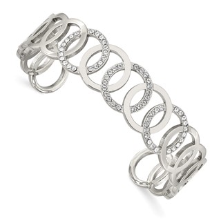 Chisel Stainless Steel Polished with Crystals 14.5mm Circles Cuff Bangle