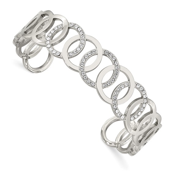 Chisel Stainless Steel Polished with Crystals 14.5mm Circles Cuff Bangle