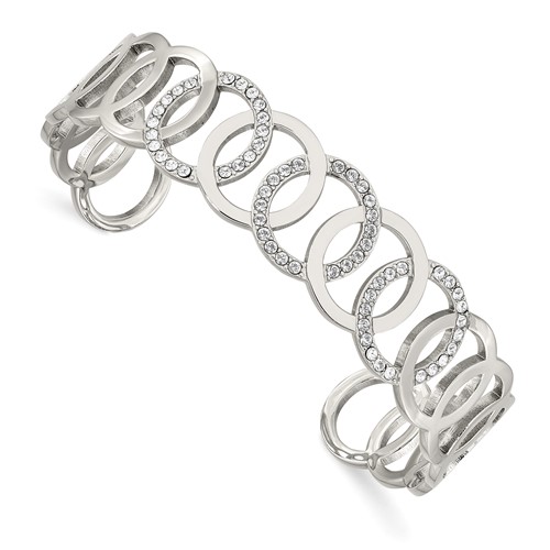 Chisel Stainless Steel Polished Bangle with Crystals 14.5mm Circles Cuff