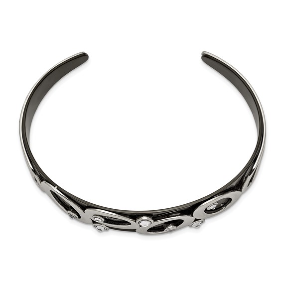 Chisel Stainless Steel Polished Black IP-plated with Crystals Cuff Bangle