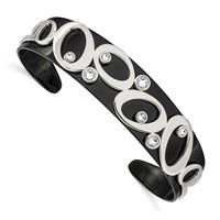 Chisel Stainless Steel Polished Black IP-plated Bangle with Crystals Cuff view 1