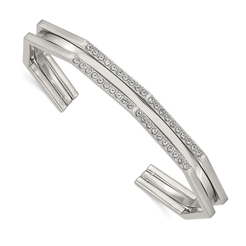 Stainless Steel Polished Bangle with Crystal 7mm Cuff