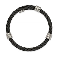 Chisel Stainless Steel Brushed and Polished Black IP-plated Wire Flexible Bangle view 2
