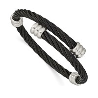 Chisel Stainless Steel Brushed and Polished Black IP-plated Wire Flexible Bangle view 1
