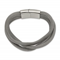 Stainless Steel Polished Mesh 3-Strand Bracelet, 7.5" view 2