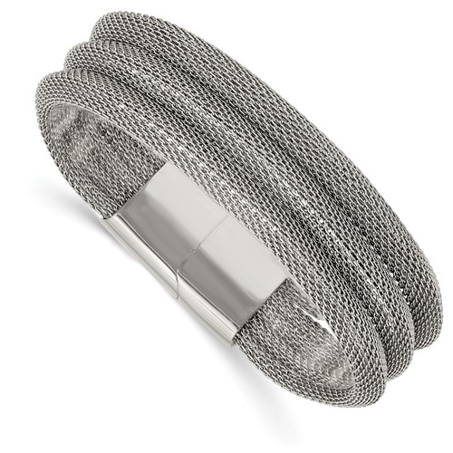 Stainless Steel Polished Mesh 3-Strand Bracelet, 7.5"