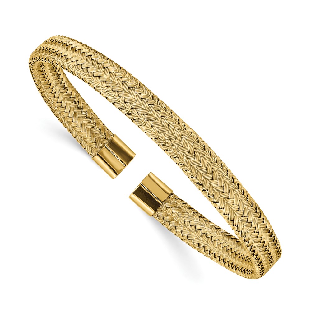 Chisel Stainless Steel Polished Yellow IP-plated 6mm Mesh Wire Cuff Bangle