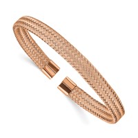 Chisel Stainless Steel Polished Rose IP-plated 6mm Mesh Wire Cuff Bangle view 1
