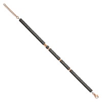 Chisel Stainless Steel Polished Rose IP-plated with Square Hematite Beads Bracelet with 1.25 Inch Extension, 7" view 2
