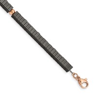 Chisel Stainless Steel Polished Rose IP-plated with Square Hematite Beads Bracelet with 1.25 Inch Extension, 7" view 3