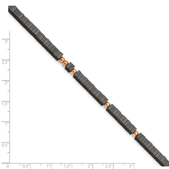 Chisel Stainless Steel Polished Rose IP-plated with Square Hematite Beads 7 inch Bracelet with 1.25 inch Extension