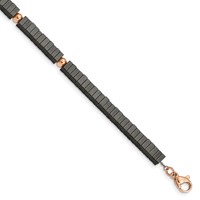Chisel Stainless Steel Polished Rose IP-plated with Square Hematite Beads Bracelet with 1.25 Inch Extension, 7" view 1