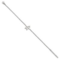 Stainless Steel Polished Bracelet with Crystal with 1in Ext. Star, 7.5" view 2
