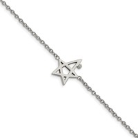 Stainless Steel Polished Bracelet with Crystal with 1in Ext. Star, 7.5" view 1