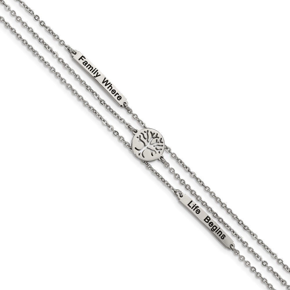 Stainless Steel Polished Enameled Family Tree Bracelet with 1in Ext., 7"