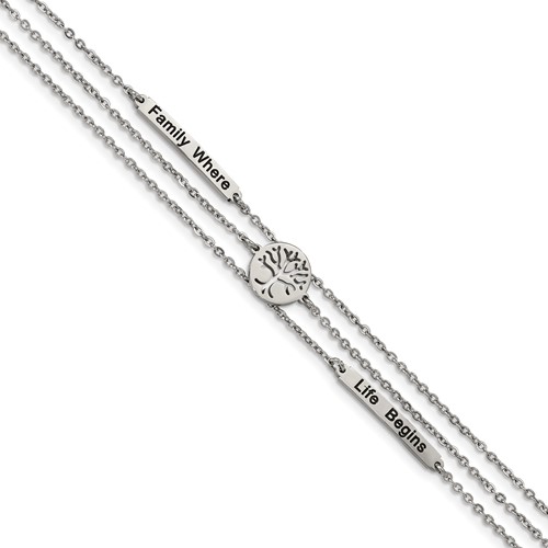 Stainless Steel Polished Enameled Family Tree Bracelet with 1in Ext., 7"