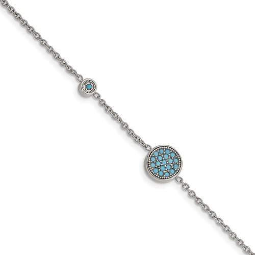 Chisel Stainless Steel Polished Reconstructed Turquoise Bracelet with 1.25 Inch Extension, 7"