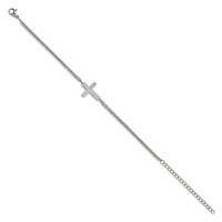 Chisel Stainless Steel Polished CZ Sideways Cross Bracelet with 2 Inch Extension, 6.25" view 2