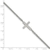 Chisel Stainless Steel Polished CZ Sideways Cross Bracelet with 2 Inch Extension, 6.25" view 5