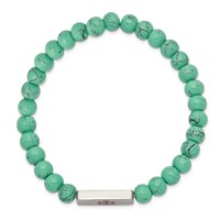 Chisel Stainless Steel Polished Bracelet with Red Enamel Medical ID 6.5mm Turquoise Glass Beaded Stretch view 2